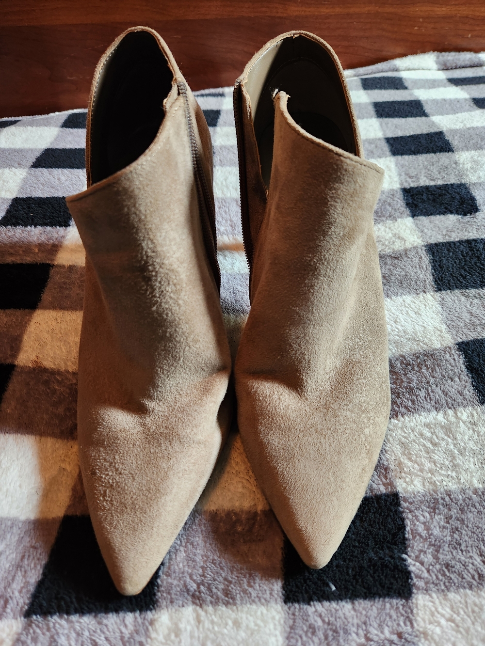 Vince Camuto Taupe Suede Pointed Toe Ankle Booties